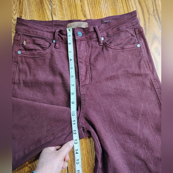 Judy Blue tummy control garment-dyed high-rise wide-leg crop jeans oxblood sz 29 - Picture 15 of 16